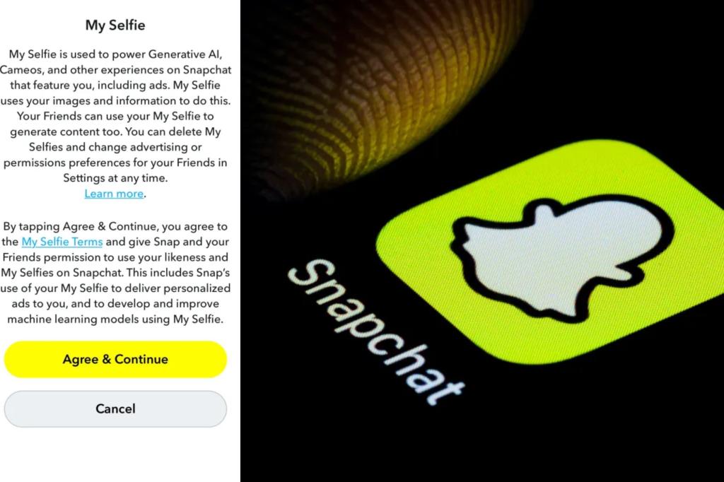 Snapchat reserves the right to place AI-generated images of users' faces in My Selfie ads.